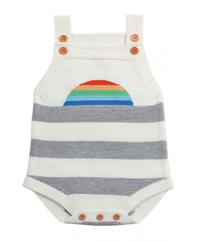 White Rainbow Pattern Knit Baby Onesies