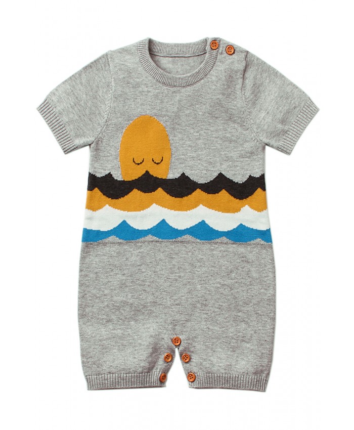 Gray Adorable Shy Sun Pattern Knitted T-shirt Baby Romper