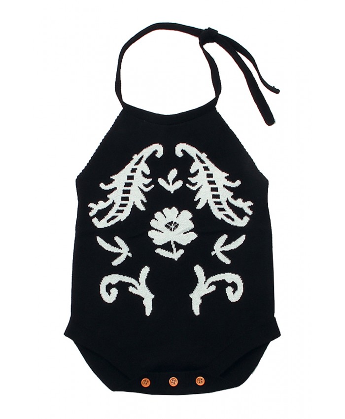 Black Childish Flower Knit Hater Infant Bodysuit