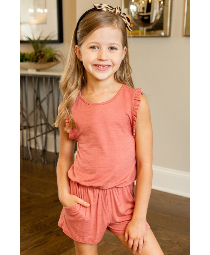 Salmon Ruffled Sleeveless Kids' Romper