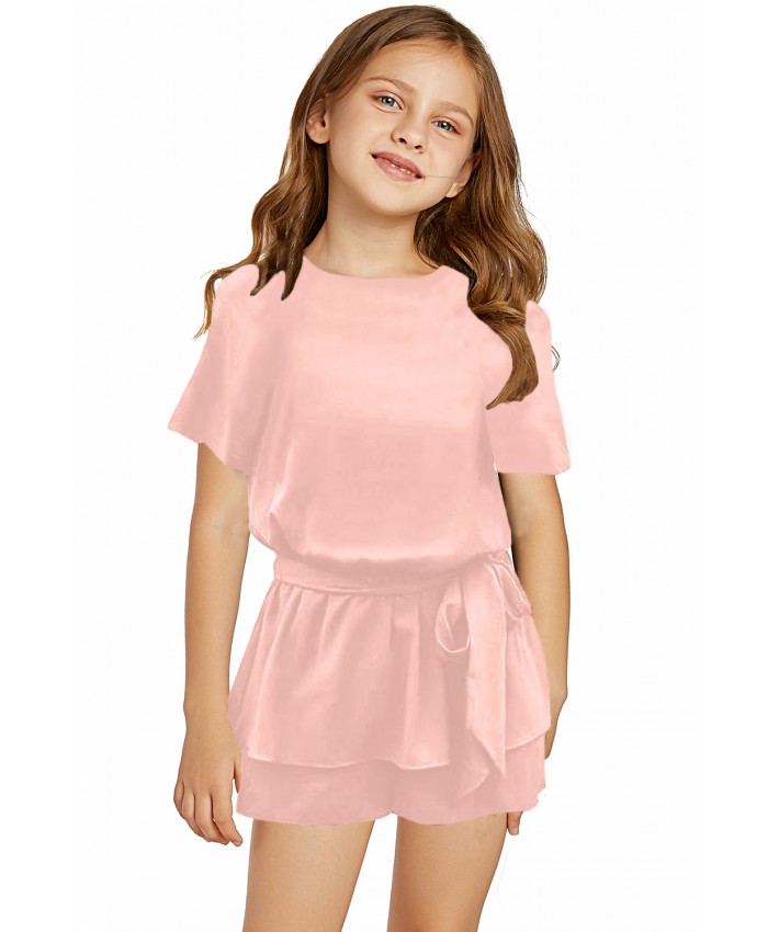 Pink Keyhole Back Belted Peplum Girls Romper