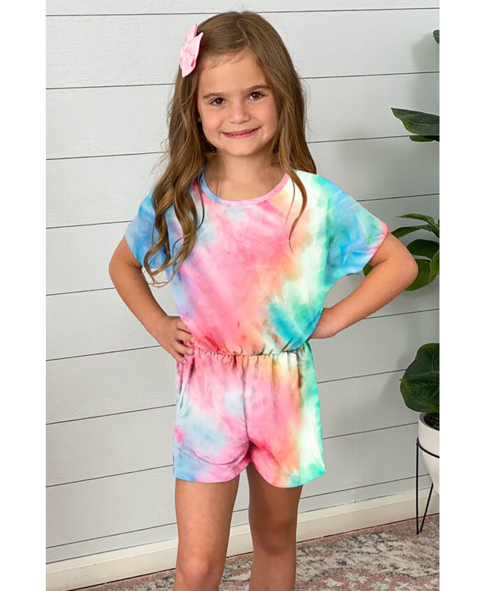 Rose Tie-dye Short Sleeve Little Girl Romper