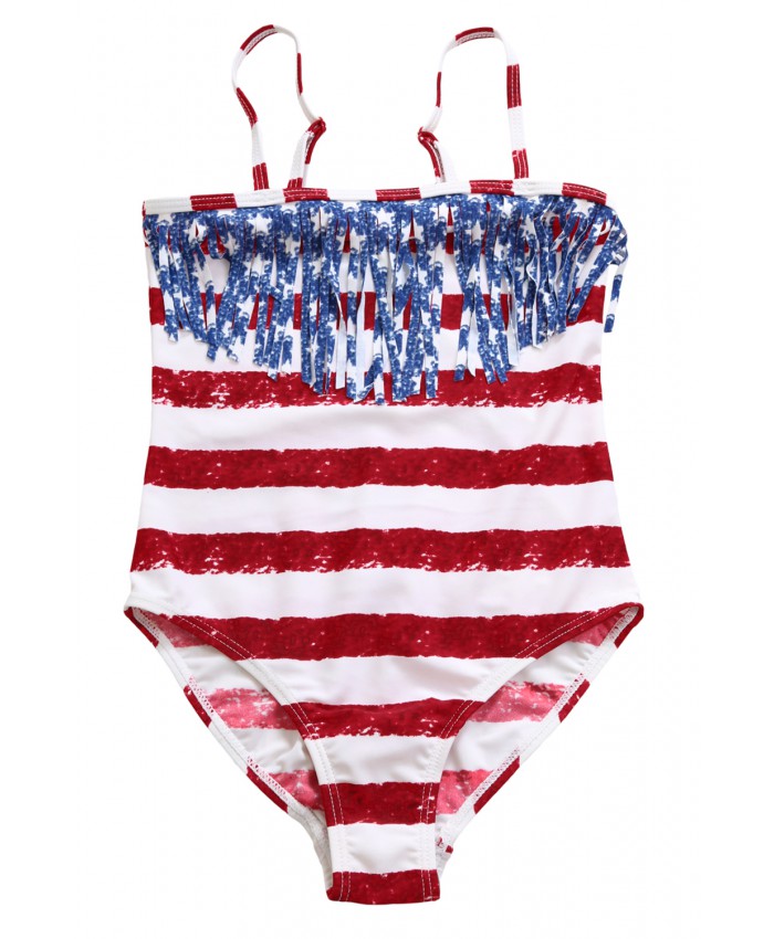 Flag Striped Star Tassel Little Girl Swimsuit