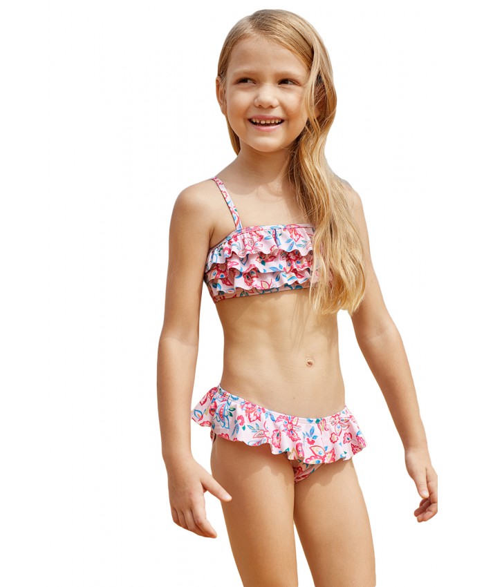 Blue Pink Multi-layer Ruffles Toddler Girls Bikini