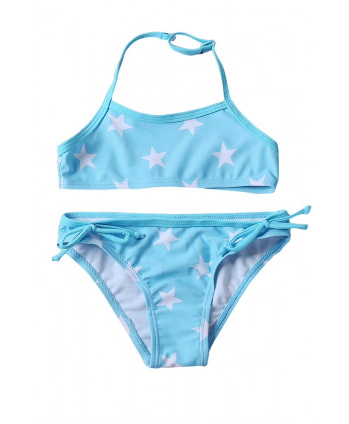 Little Girls Halter Neck Stars Print Blue Bikini