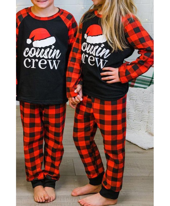 Christmas Letter Plaid Print Kids Loungewear